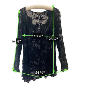 Bella Amore Black Italian Lace  Mesh Tunic Top LAGENLOOK Long Sleeve Crochet L